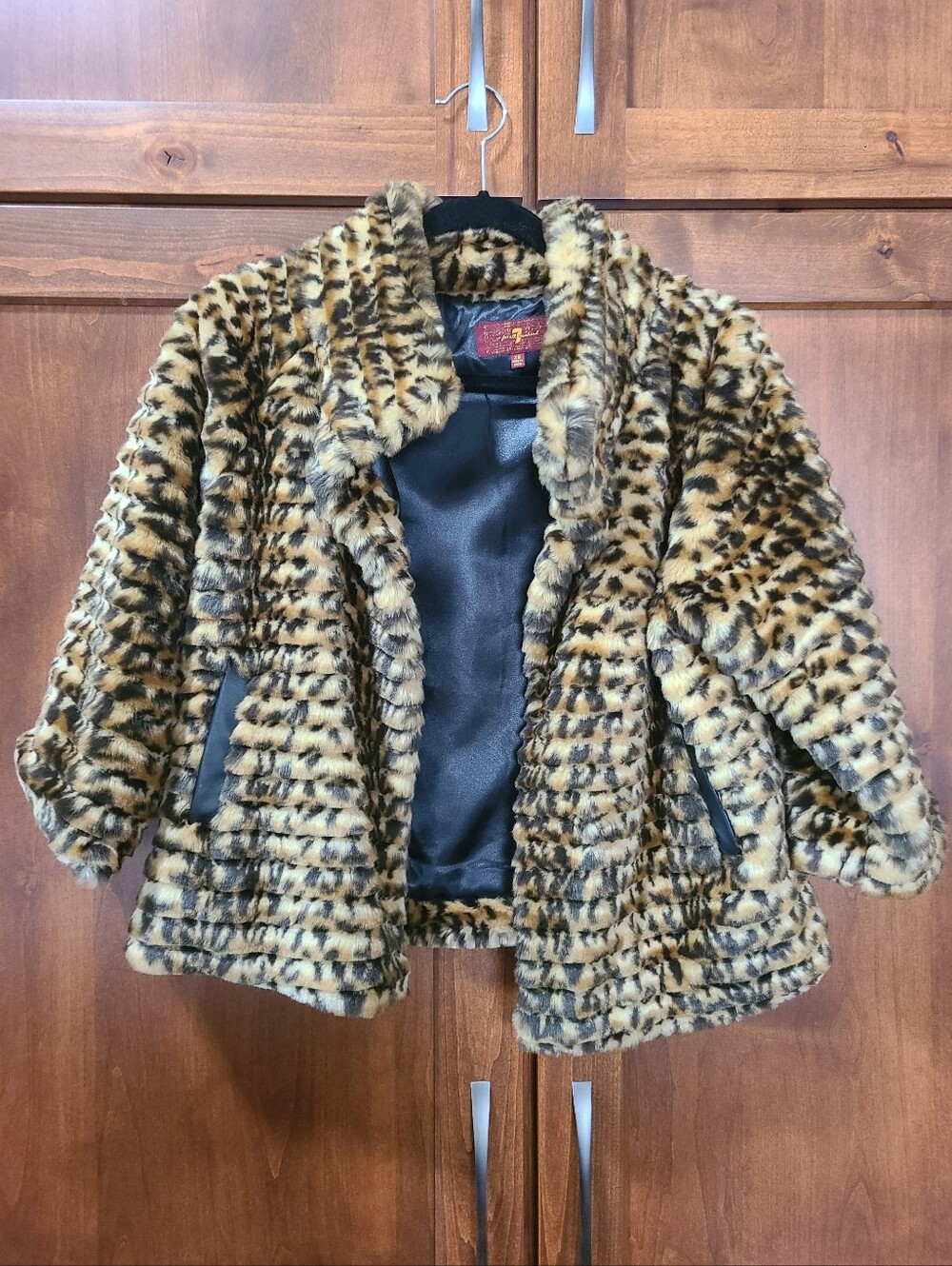 7 For All Mankind Womens Fur Leopard Print Coat XS